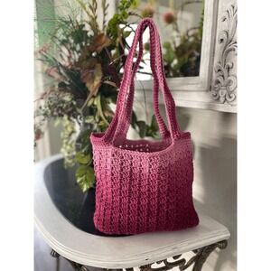 Crochet Market Tote Bag In Variegated Pink